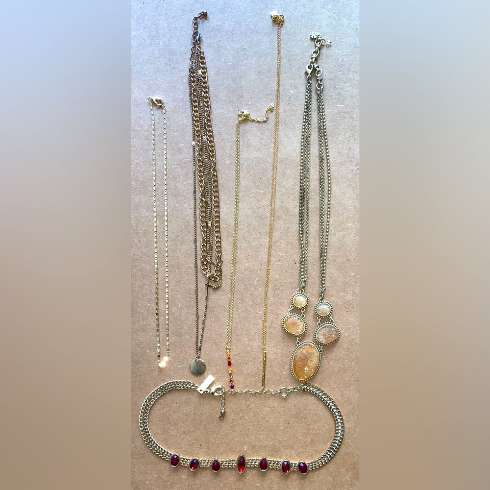 Gold Tone With Pendant Necklaces Including Anthropologie & Luck Brand Lot of 6